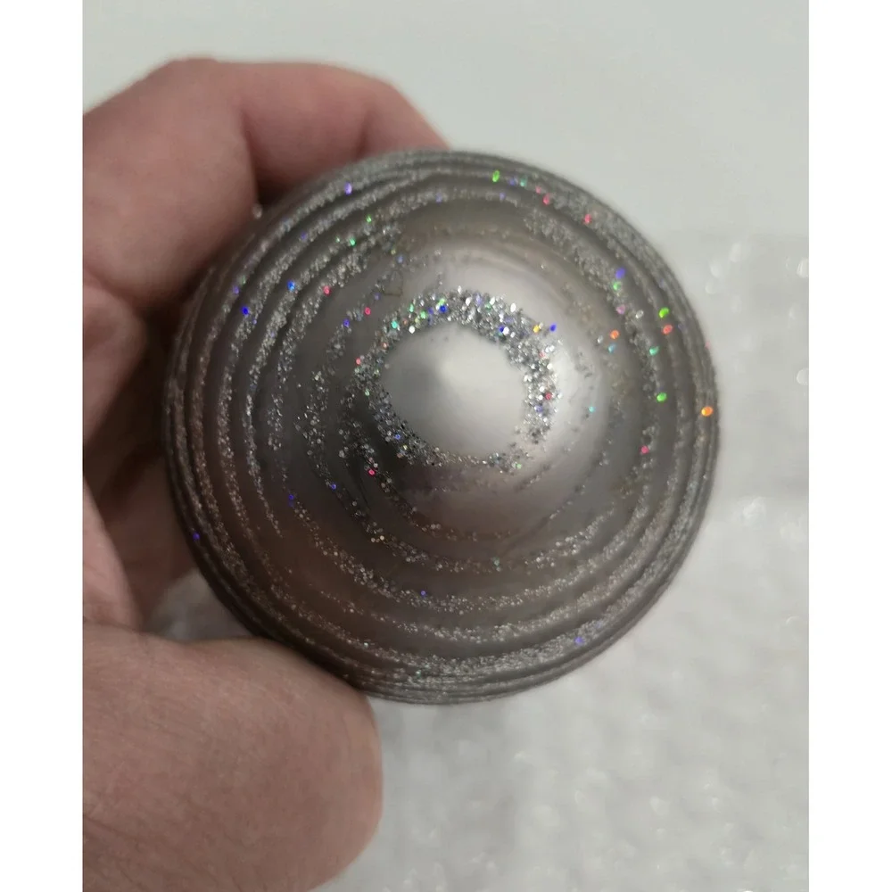 Large Vintage Silver Glitter Teardrop Christmas Ornament Striped Onion Shape
